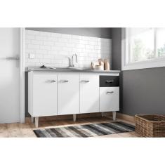 Imagem de Balcão de Cozinha Gabriela 150cm Branco/Preto S/Tampo - AJL Móveis
