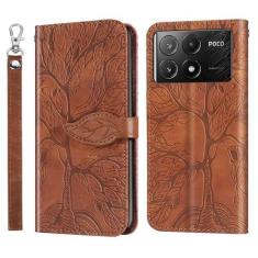 Imagem de Caso de capa de telefone de proteção Compatível com Xiaomi Poco X6 Pro Premium PU carteira de couro capa de telefone em relevo Life Of Tree Capa de telefone de couro PU Suporte capa de telefone com sl