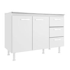 Imagem de Balcão Cozinha com Tampo 2 Portas 3 Gavetas Evidencia Moveis Cor Branc