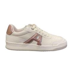Imagem de Tênis Arezzo Branco Couro Bico Redondo Logo Rosa Metalizado-Feminino
