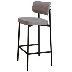 Imagem de Banqueta Alta Bar Cozinha Sala De Jantar Aço Preto Kaira C01 Linho Cin