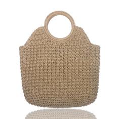 Imagem de Sither Bolsa feminina grande de palha marrom para viagem de verão na praia, Marrom, Medium