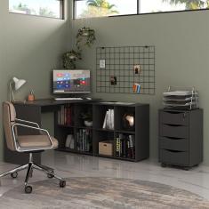 Imagem de Mesa de Escritório em L Nero com Gaveteiro Bit 4 GV Preto