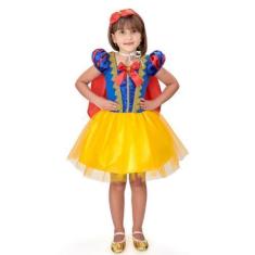 Imagem de Vestido Fantasia Infantil Branca De Neve Luxo Menina Festas C/ Capa e 