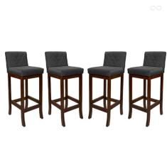 Imagem de Kit 4 Banquetas Alta de Madeira Maciça Tóquio com Encosto Matelassê Suede Cinza CCS
