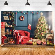 Imagem de Árvore de Natal presente boneca vela janela fotografia fundo para estúdio fotográfico bebê festa nascido criança cenários 210 x 150 cm