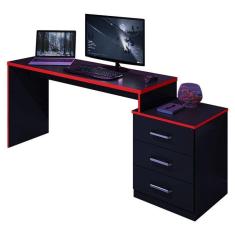 Imagem de Mesa Para Computador Gamer Drx 5000 Preto Trama Vermelho - Móveis Leão