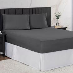 Imagem de Jogo de Cama Casal King 600 Fios Percal 03 Peças Com Barra, Antiácaro, Anti-pilling com Toque Macio