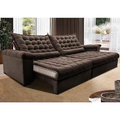 Imagem de Sofá Retrátil e Reclinável 2,75m Molas Ensacadas Cama Inbox Big Space com Bordado 3d Velusoft Café