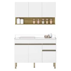 Imagem de Armário de Cozinha e Balcão com Pia 120cm Lina K02 Supremo/Freijó - Mpozenato