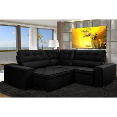 Imagem de Sofá de Canto Retrátil, Reclinável, Molas Cama inBox Austin 2,50m x 2,50m Suede Velusoft Preto