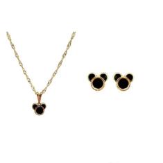Imagem de Conjunto Infantil Colar e Brinco Mickey Folheado Ouro 18k Antialérgico