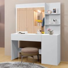 Imagem de Penteadeira Camarim Londres Com Espelho 1 Gaveta 1 Porta Mavaular Branco Bivolt