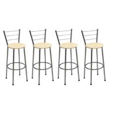 Imagem de Kit 4 Banquetas Altas Cromada com Encosto Assento Bege
