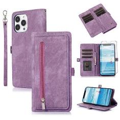 Imagem de Asuwish Capa de telefone para iPhone 13 Pro Max 2021 6,7 polegadas capa carteira com protetor de tela de vidro temperado flip zíper suporte para cartão celular iPhone13promax 5G i Phone13Max Plus