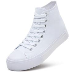 Imagem de ZGR Tênis feminino de lona de cano alto, sapatos de lona com cadarço, tênis casual para caminhada, Branco natural, 38