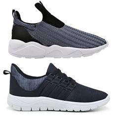 Imagem de Kit 2 Tênis Caminhada Corrida Academia Fitness Leve Macio Confortável - 37 - Azul