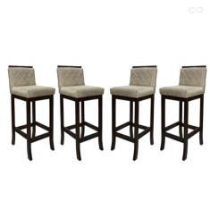 Imagem de Kit 4 Banquetas Média de Madeira Maciça Nice com Encosto Matelassê Suede Bege CCS