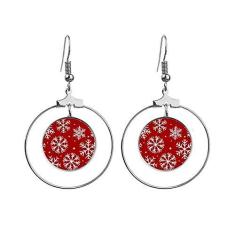 Imagem de Brincos de Natal com flocos de neve vermelhos com argola pendurada, joia circular