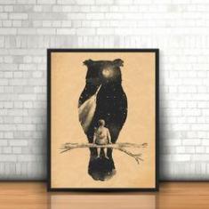 Imagem de Quadro Com Moldura - Tumblr Criança E Coruja Noite Estrelada