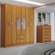 Imagem de Guarda-Roupa Casal Dominic 6 Portas 2 Gavetas e Espelho com Cômoda 5 Gavetas Cinamomo - Panorama Móveis