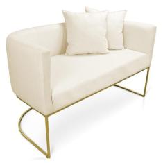 Imagem de Namoradeira Paola 02 Lugares Linho Bege A19 Base Metálica Dourado - D'