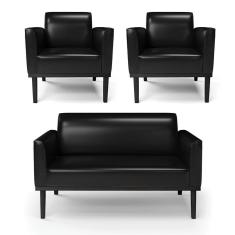 Imagem de Sofá Namoradeira com 2 Poltronas Base de Madeira Fixa Preto Marisa Corano Preto D03 - D`Rossi