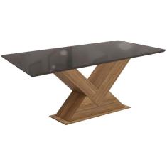 Imagem de Mesa De Sala Jantar Amora C/tampo Madeirado C/ Vidro 90x160cm Nogueira/preto Fosco/vidro Preto