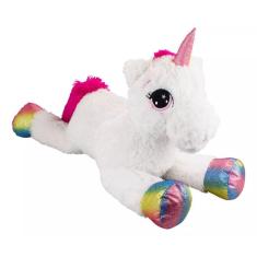 Imagem de Unicórnio Branco Deitado 80cm - Pelúcia