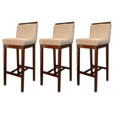 Imagem de Kit 3 Banquetas Alta com Encosto Líbia Madeira Capuccino Suede Bege CCS