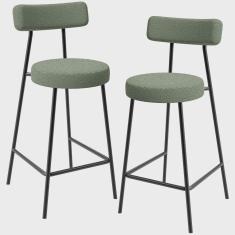 Imagem de Kit 02 Banquetas Baixa Para Cozinha Sala De Jantar Bar Bancada Milão L02 Bouclê Oliva - Lyam Decor