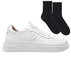 Imagem de Kit Tênis Democrata Denim Branco Masculino + Par De Meia