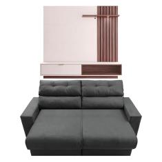 Imagem de Sofá 3 lugares Cama Inbox Clean Reclinável - 190 cm de largura + Painel Home Suspenso Colibri Tocantins com 160 cm de largura para TVs de até 60" 