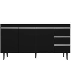 Imagem de Balcão Gabinete de Cozinha 1.60m S/ Tampo Tiffany 3 Gavetas 3 Portas Preto - Bela Móveis