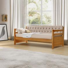 Imagem de Sofá Cama Solteiro Verona Mona Imbuia Estofado Capitonê Veludo Bege Ac