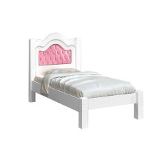 Imagem de cama de solteiro padrao estrado e pes reforçado Ligia branco/rose
