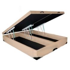 Imagem de Cama Box Baú Blindado Queen Bipartido Homequeen Sintético Bege 41X158x