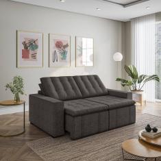 Imagem de Sofá Cama Retrátil e Reclinável 3 Lugares 200cm em Linho com Molas e Braço Reto Palmeira Cabecasa Ma Cinza