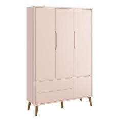 Imagem de Guarda Roupa Infantil 3 Portas Theo Retrô Rosa Fosco Com Pés Amadeirad