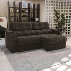 Imagem de Sofá 260 cm com Porta Copos Retrátil e Reclinável Premier Cinza Escuro