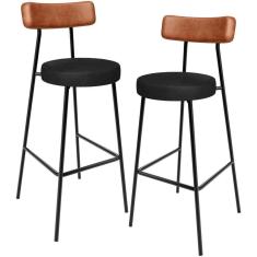Imagem de Kit 02 Banquetas Alta Bar Cozinha Sala De Jantar Milão L02 Couríssimo Camel Preto
