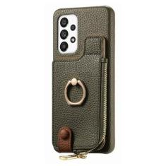 Imagem de Capa de suporte de anel de carteira de cartões com zíper para Samsung Galaxy S24 Ultra S23 Plus S22 A14 A24 A34 A15 A55 A05S Capa de bolsa vertical, verde meia-noite, para Samsung S21Ultra