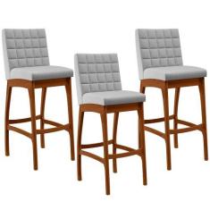 Imagem de Kit 03 Banquetas Altas Para Cozinha Sala De Jantar Fixa Mila L02 Linho