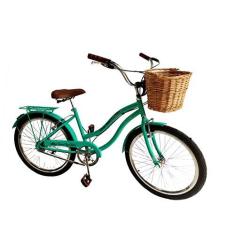 Imagem de Bicicleta feminina aro 24 retrô sem marchas com vime verde