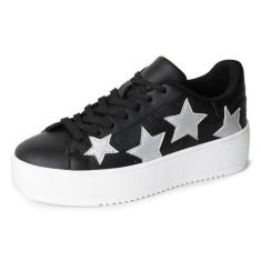 Imagem de J. Adams Hero Platform Tênis feminino casual com cadarço moderno, Estrela de prata preta, 38