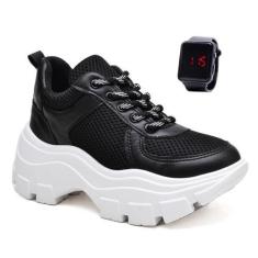 Imagem de Tênis Feminino Tratorado Chuncky  Solado Grosso + Relógio  (Th179-Th18