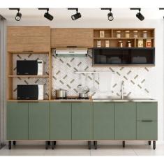 Imagem de Cozinha Completa 9 Portas 3 Gavetas 100% Mdf Mx Móveis Toscana - Freijó/Jade