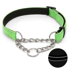 Imagem de Coleira para cães Martingale com corrente de aço inoxidável, coleira refletiva de nylon acolchoada macia, sem puxão, corrente resistente, para cães grandes, médios e pequenos (verde, 42 cm - 70 cm)