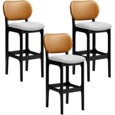 Imagem de Kit 3 Banquetas Alta Bar Cozinha Jantar Betta L02 Preto Material Sinté