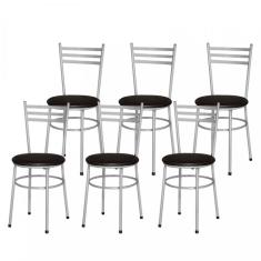 Imagem de Kit 6 Cadeiras Epoxi Prata Para Cozinha Assento Marrom